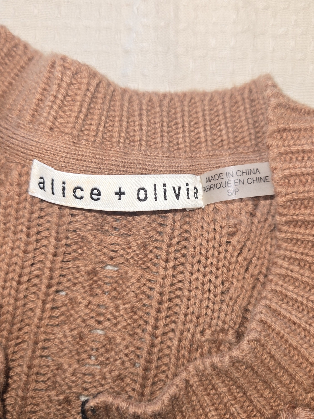 Alice + Olivia Kitty Bow Front Cable Knit Sweater Dress Brown - Picture 4 of 6